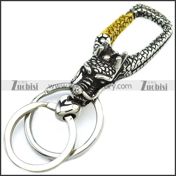 Dragon Head Stainless Steel Double Key Ring k000079