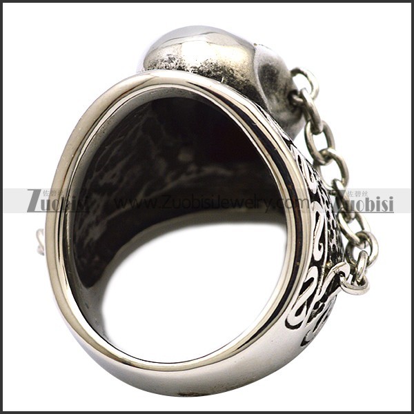 Stainless Steel Red Zircon Eye Skull Ring with a eye chain - JR300002