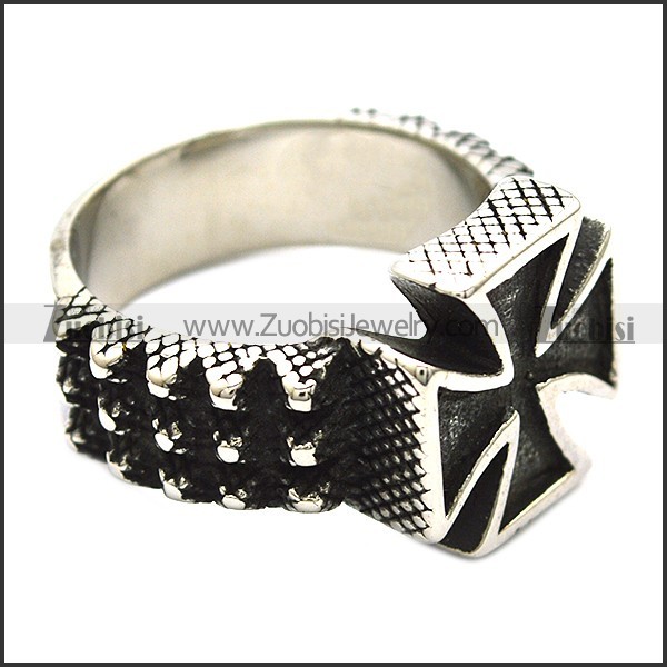 Black Epoxy Stainless Steel Maltese Cross Ring - JR370013