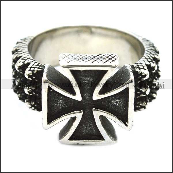 Black Epoxy Stainless Steel Maltese Cross Ring - JR370013