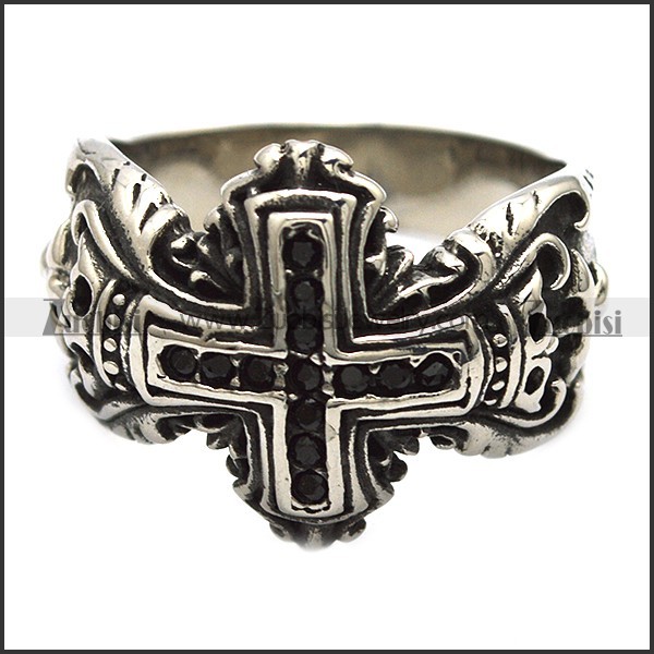 13 Small Black Rhinestones Cross Ring r001400