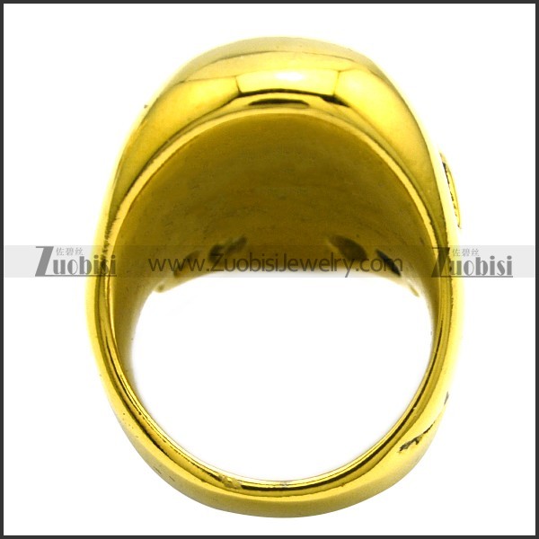 Shiny Gold Mens Bareheaded Skull Ring in Stainless Steel in medium size -r000721