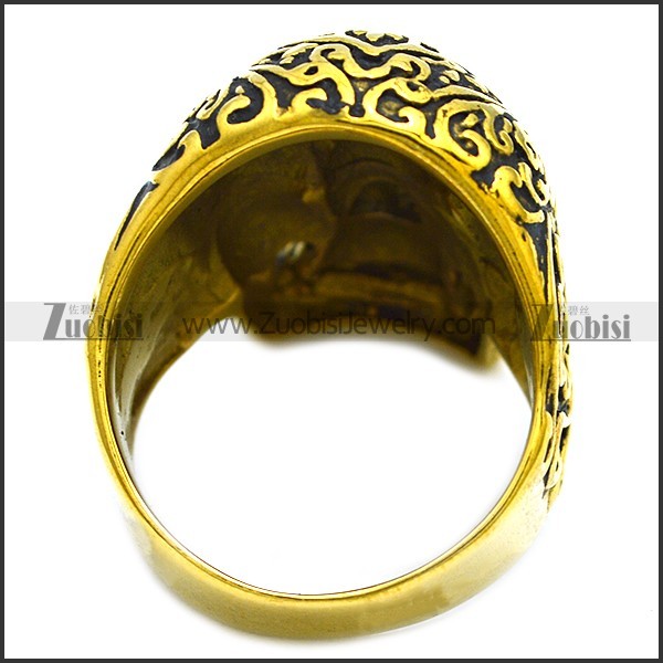 blue rhinestone eyes vintage gold flower skull ring r002005