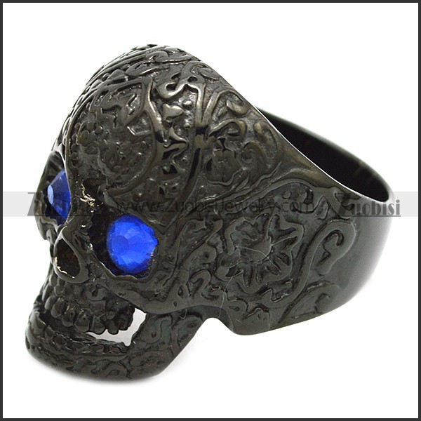 clear blue eye black flower skull ring r002001