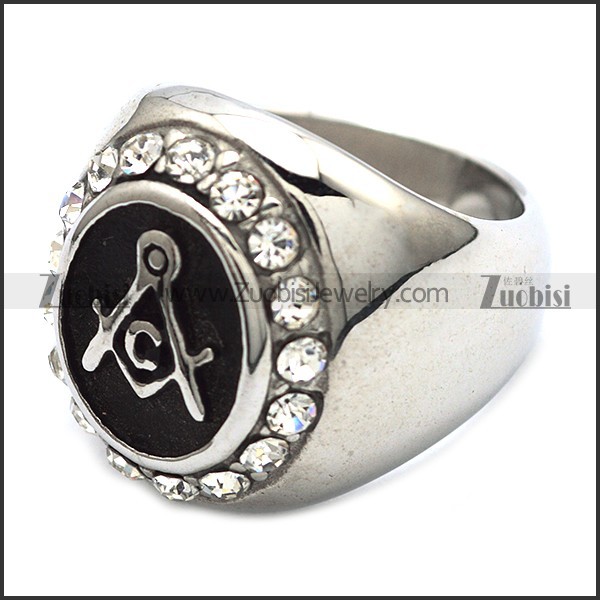 316L Stainless Steel Masonic Rings with Several Clear Rhinestones -r000892