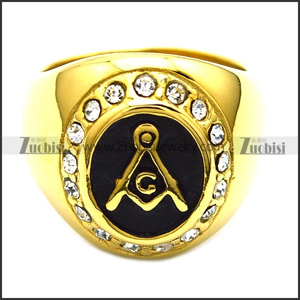 Gold-plating Masonic Rings with rhinestone r002243