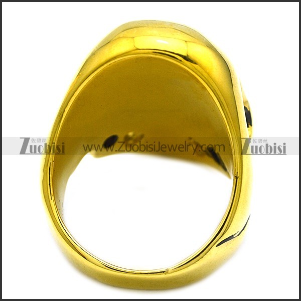 Skull Ring Gold Finishing with Blue Stone Eyes r002009