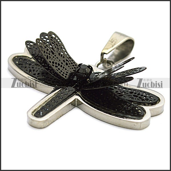 Black Stainless Steel Butterfly Pendant with Stone -JP140060