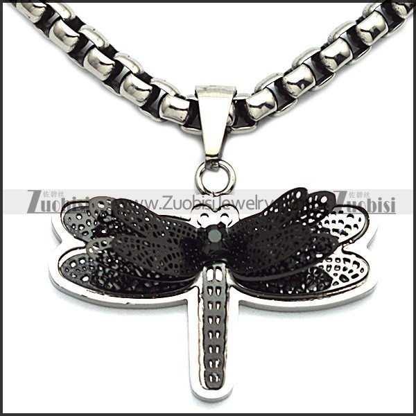 Black Stainless Steel Butterfly Pendant with Stone -JP140060