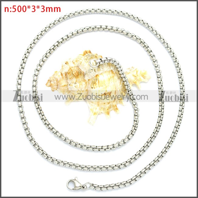 Stainless Steel Round Box Link Necklace Chain n003088SW3