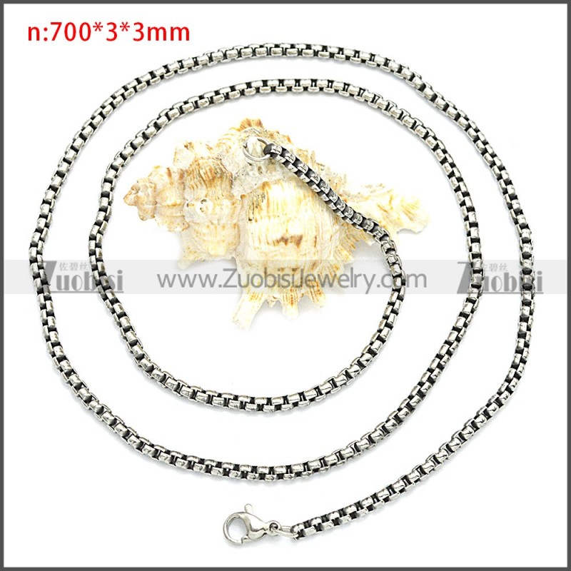 3MM Wide Vintage Round Box Link Necklace Chains n003089SHW3