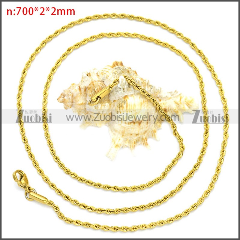 2mm Gold Plated Stainless Steel Rope Small Chain Neckalce n003097GW2