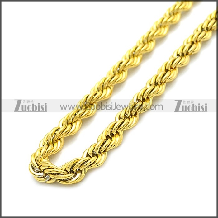 7MM Gold Plated Stainless Steel Rope Chain Neckalce n003097GW7
