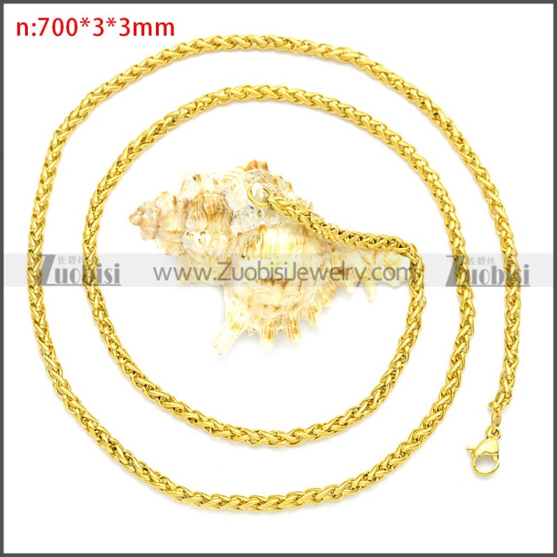 Gold Plated Stainless Steel Wheat Chain Neckalce n003095GW3