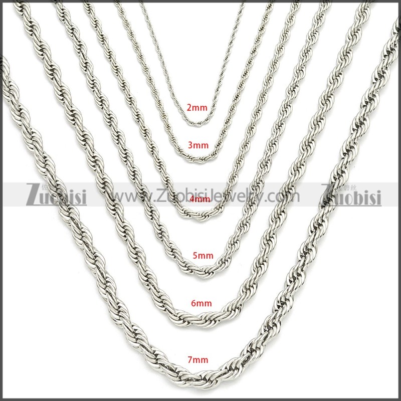 7mm wide Stainless Steel Rope Chain Neckalce n003097SW7