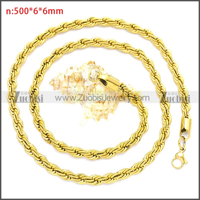 Non Tarnish Waterproof 18k Gold Plated 6mm Twisted Rope Chain Necklace n003096GW6