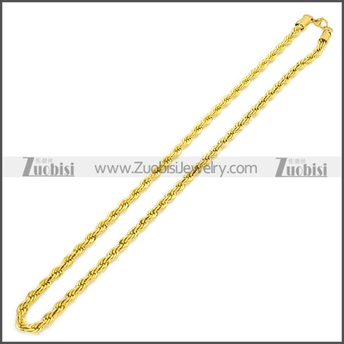 7MM Gold Plated Stainless Steel Rope Chain Neckalce n003097GW7