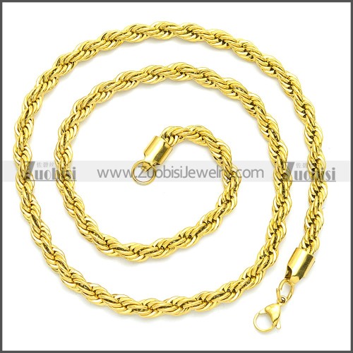 Non Tarnish Waterproof 18k Gold Plated 6mm Twisted Rope Chain Necklace n003096GW6
