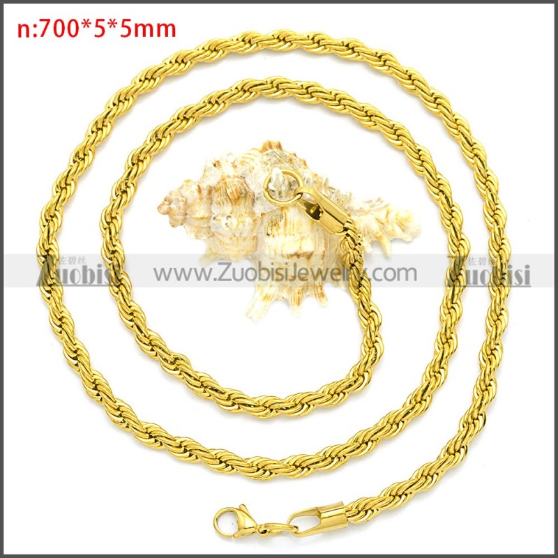 5mm Wide Stainless Steel Rope Chain Neckalce n003097GW5