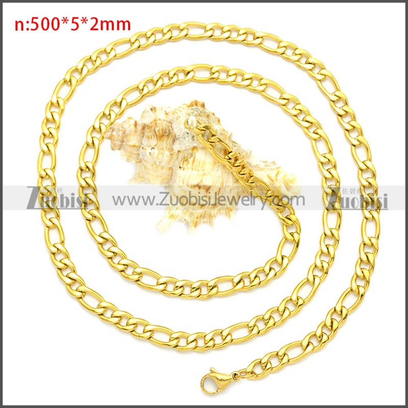 Gold Plated Stainless Steel Figaro Chain Neckalce n003092GW5