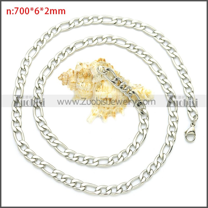 Stainless Steel Figaro Chain Neckalce n003093SW6