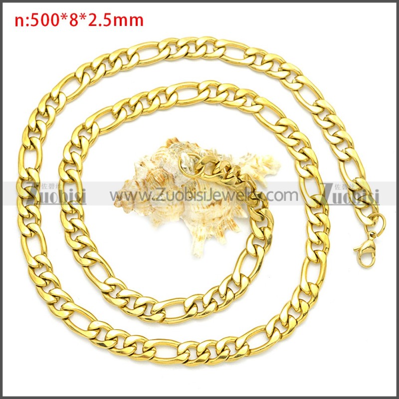 Gold Plated Stainless Steel Figaro Chain Neckalce n003092GW8