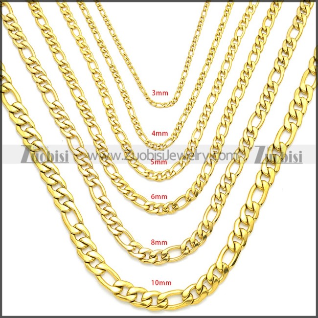 Gold Plated Stainless Steel Figaro Chain Neckalce n003092GW10