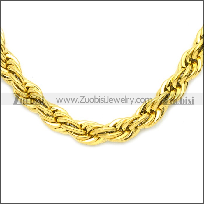 7MM Gold Plated Stainless Steel Rope Chain Neckalce n003097GW7