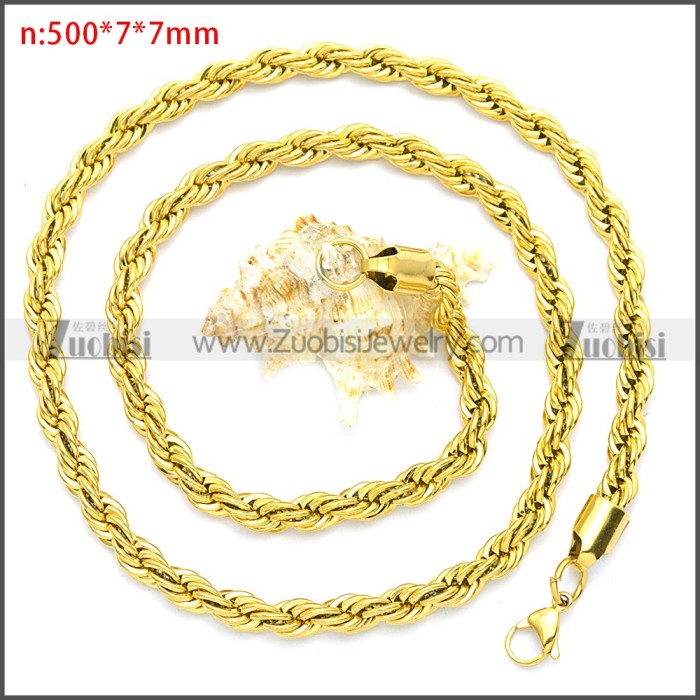 Gold Plated 7mm Twisted Thick Rope Chain Necklace n003096GW7