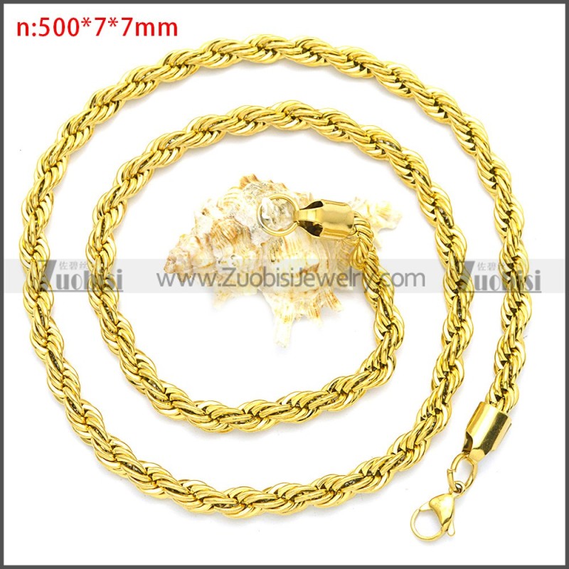 Gold Plated 7mm Twisted Thick Rope Chain Necklace n003096GW7
