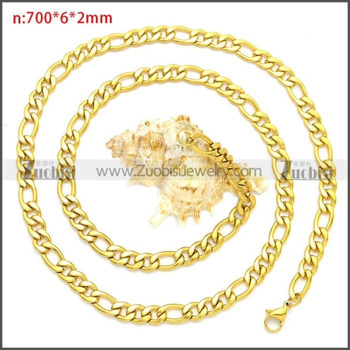 Stainless Steel Figaro Chain Neckalce n003093GW6