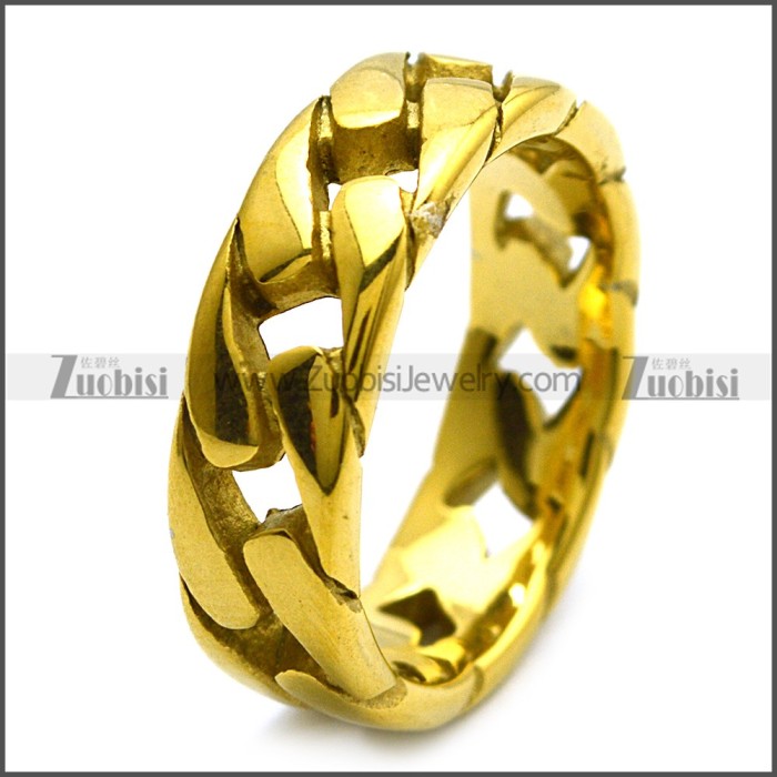 7mm Wide Golden Stainless Steel Cuban Link Chain Ring r008459G