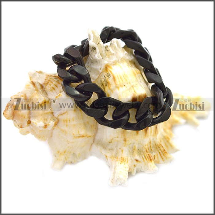 Bklack Plated Cuban Chain Stainless Steel Ring r008504H