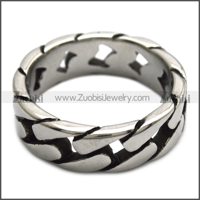 7mm Wide Shiny Stainless Steel Band Cuban Link Chain Ring r008459S1