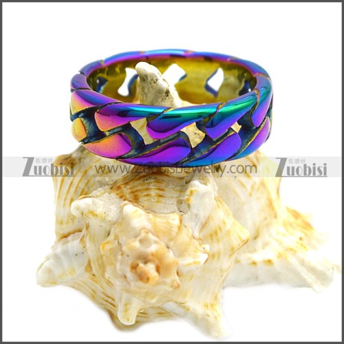 0.70cm Wide Blue Stainless Steel Cuban Link Chain Ring r008459M