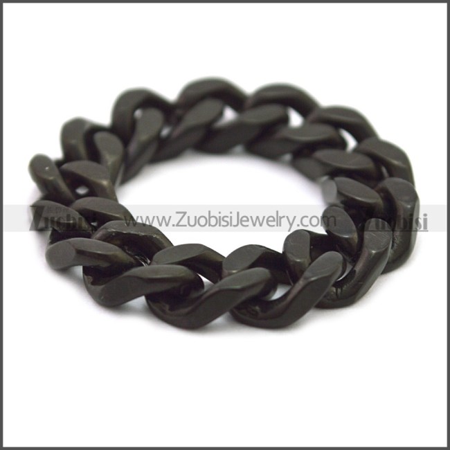 Bklack Plated Cuban Chain Stainless Steel Ring r008504H