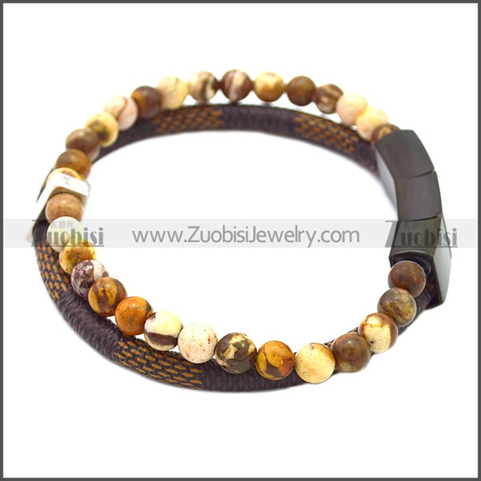 Stainless Steel Leather Bracelet b009811K