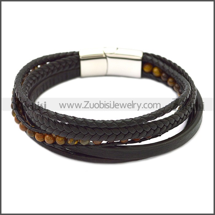 Stainless Steel Leather Bracelet b009808H6