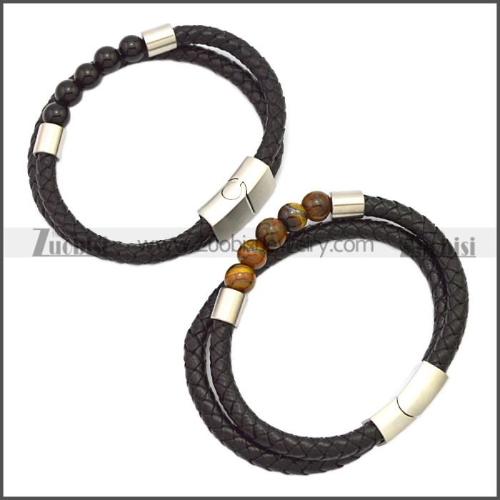 Stainless Steel Leather Bracelet b009809H2