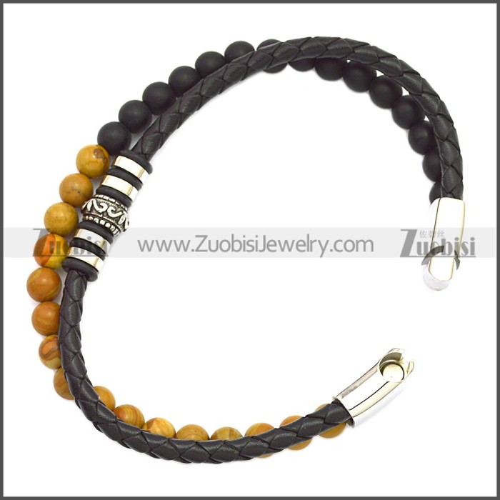 Stainless Steel Leather Bracelet b009815H