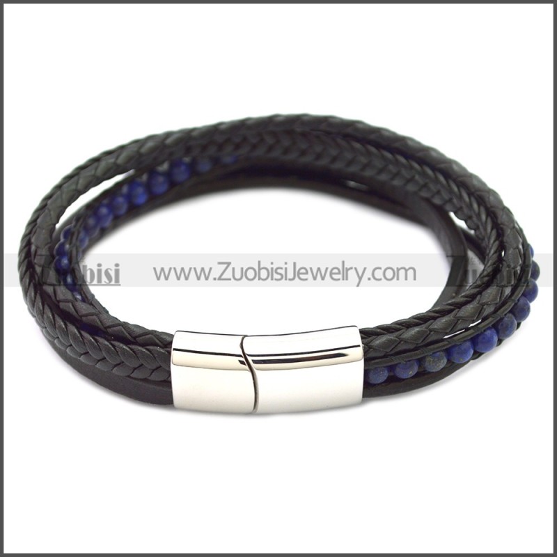 Stainless Steel Leather Bracelet b009808H4