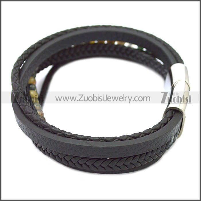 Stainless Steel Leather Bracelet b009808H3