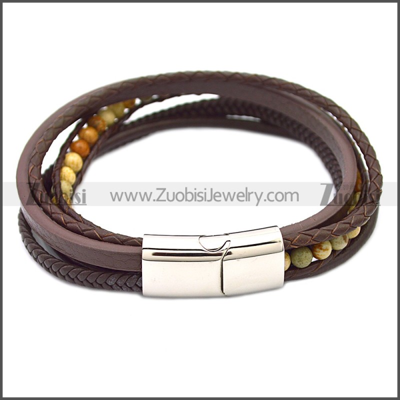 Stainless Steel Leather Bracelet b009808K1