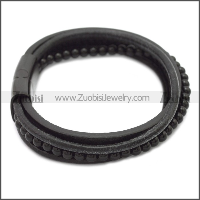 Stainless Steel Leather Bracelet b009807H2