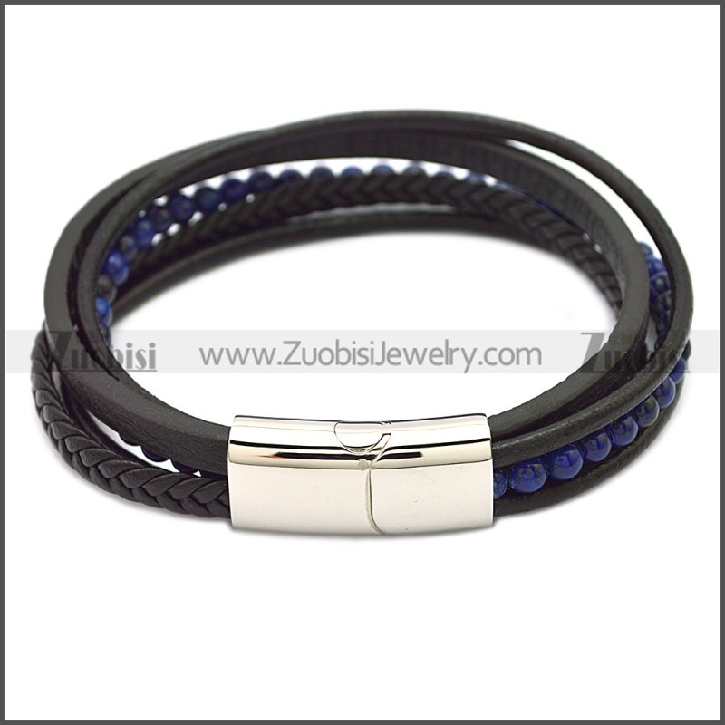 Stainless Steel Leather Bracelet b009807H3