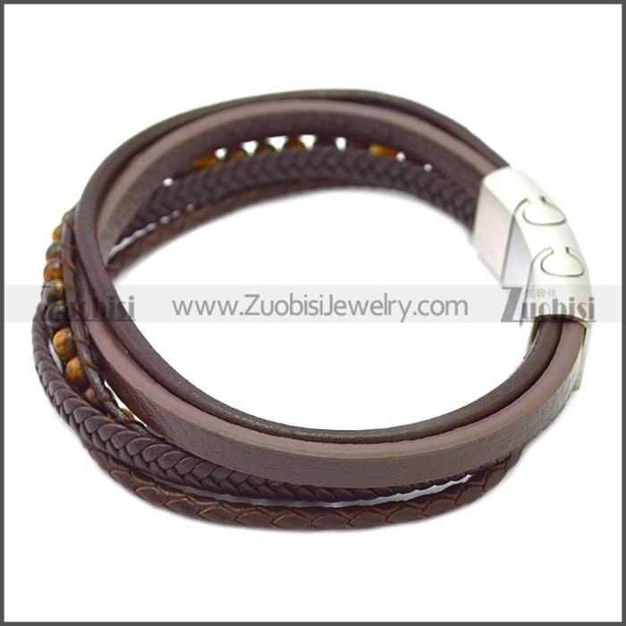 Stainless Steel Leather Bracelet b009808K3