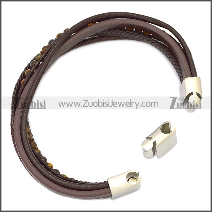 Stainless Steel Leather Bracelet b009808K3