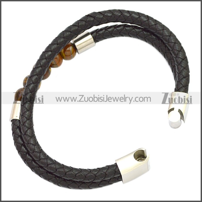 Stainless Steel Leather Bracelet b009809H2