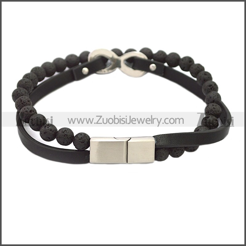 Stainless Steel Leather Bracelet b009814H