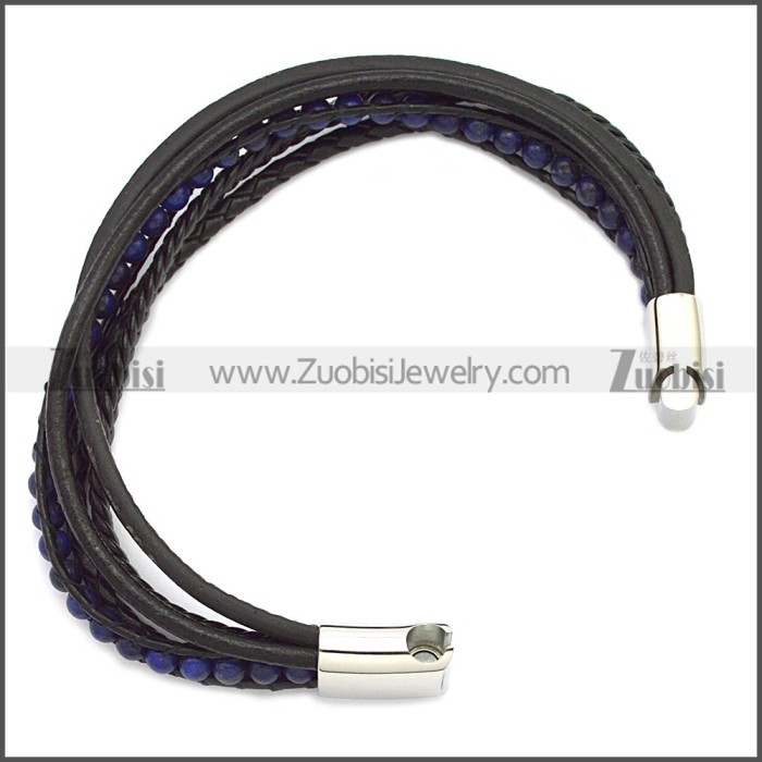 Stainless Steel Leather Bracelet b009808H4